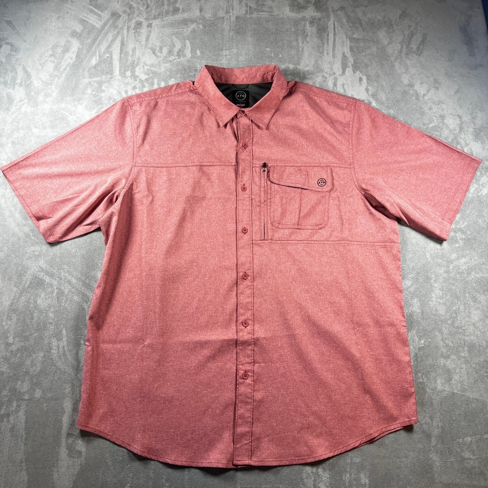 Wrangler ATG Mens XL Short Sleeve Button Down Shirt Red All Terrain Gear Hiking